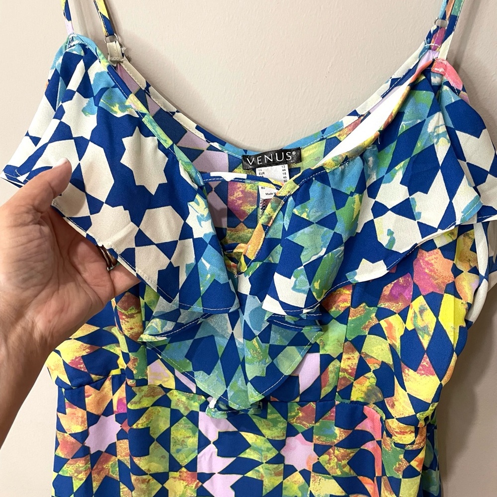 VENUS Asymmetrical Dress Spagetti Straps Geometric Print Party Y2K SZ 12 EUC - Picture 5 of 11